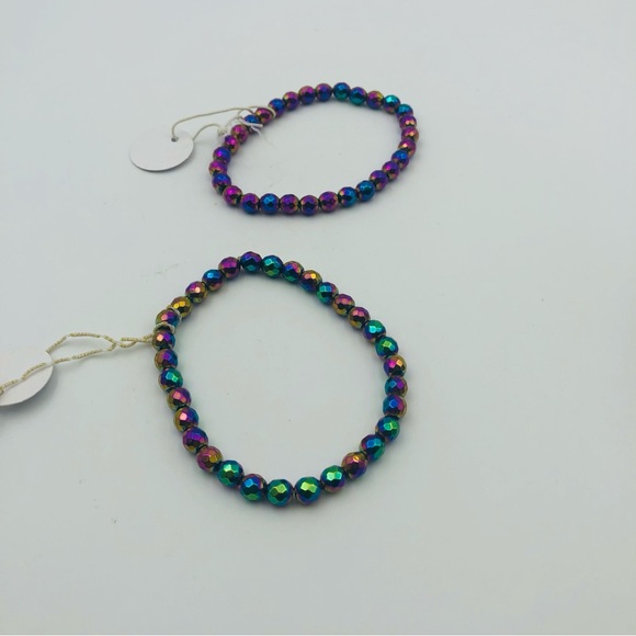 Vintage Pewter Heart Rainbow Hematite Bracelet Purple Punk - Picture 6 of 7